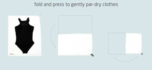 Allurette towel Scrubba by Calibre8 showing how to par dry clothes